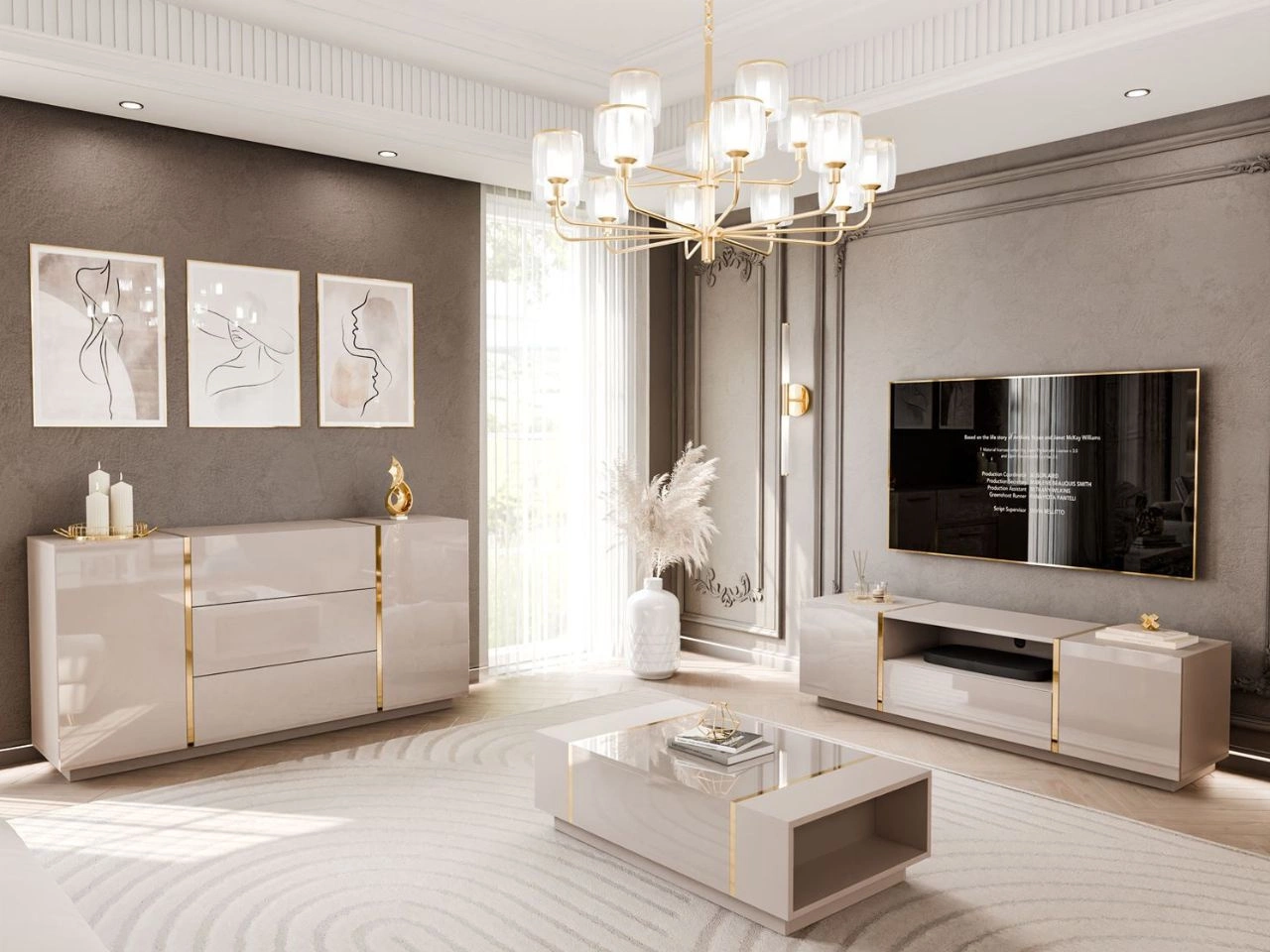 Zestaw mebli do salonu w stylu glamour Lunelie Kaszmir