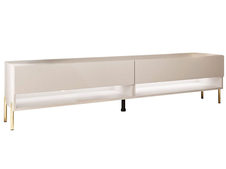 Szafka RTV do salonu 180 cm ze złotymi metalowymi nóżkami i oświetleniem LED Aurelie Kaszmir mat
