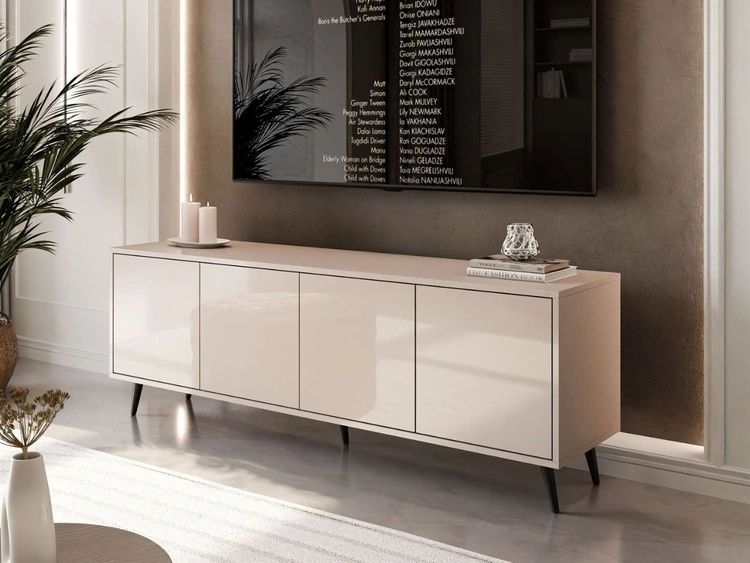 Szafka RTV pod telewizor z drzwiczkami na czarnych nogach Vivance Kaszmir połysk