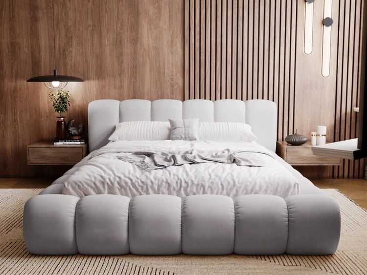 Łóżko tapicerowane z pojemnikiem na pościel 140x200 Doria Jasnoszare