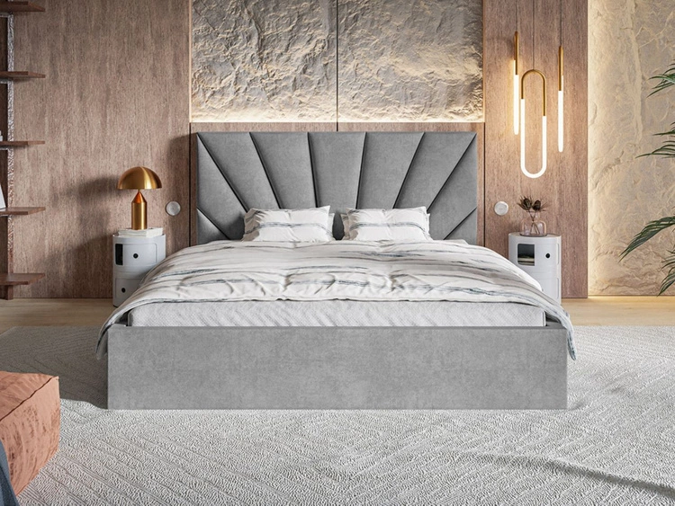 Łóżko tapicerowane z pojemnikiem i stelażem 160x200 Orlo jasnoszare