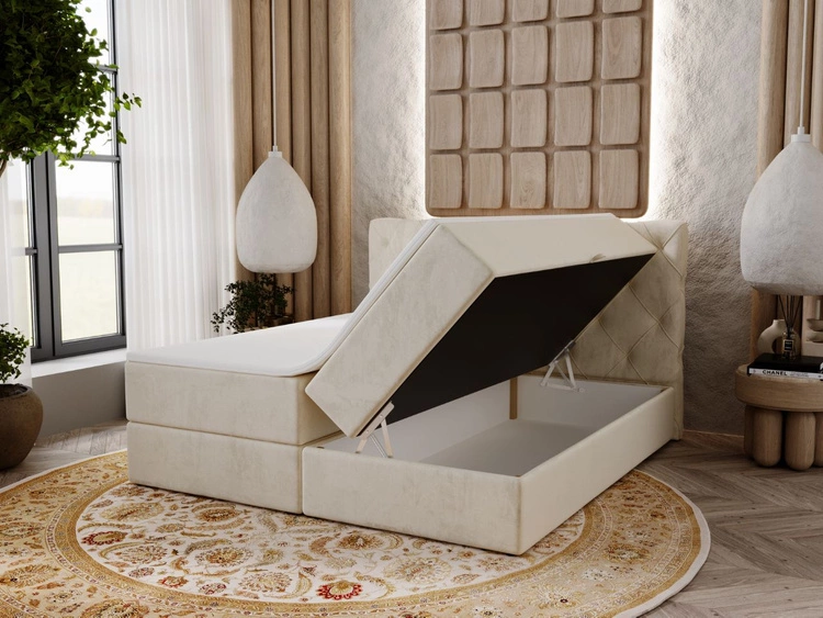 Łóżko kontynentalne z pojemnikiem na pościel 200x200 Napoli Beżowe