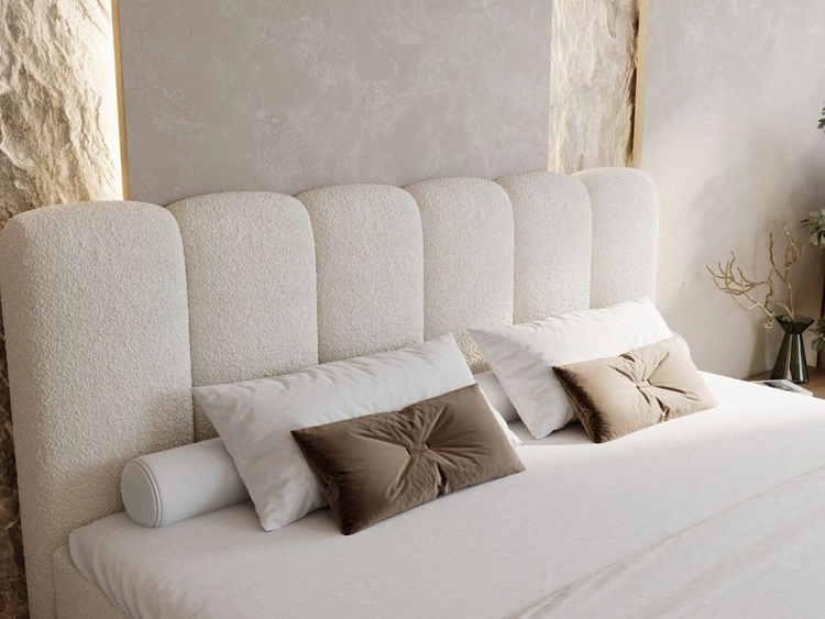 Łóżko kontynentalne z pojemnikiem na pościel 180x200 w tkaninie bouclé Cloud Beżowe