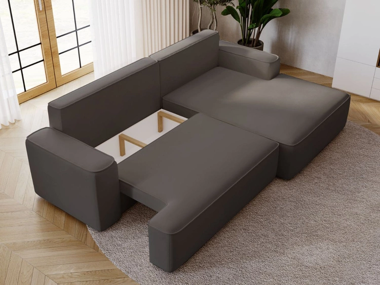 Narożnik L Prawy z funkcją spania i pojemnikiem California Ciemnoszary