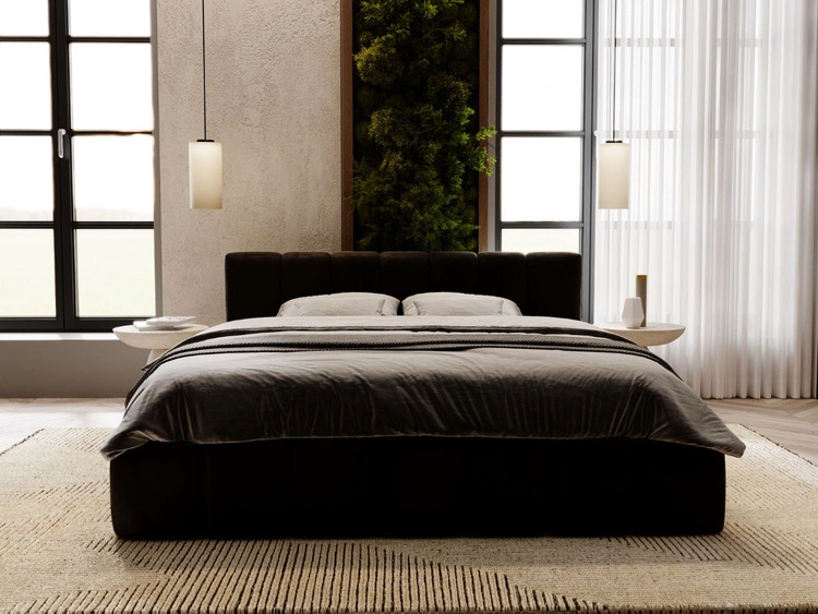 Łóżko tapicerowane z pojemnikiem i stelażem 180x200 Split Czarny