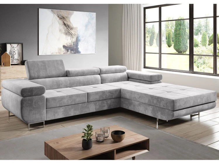 Narożnik L prawy z funkcją spania i pojemnikiem Solam Szary