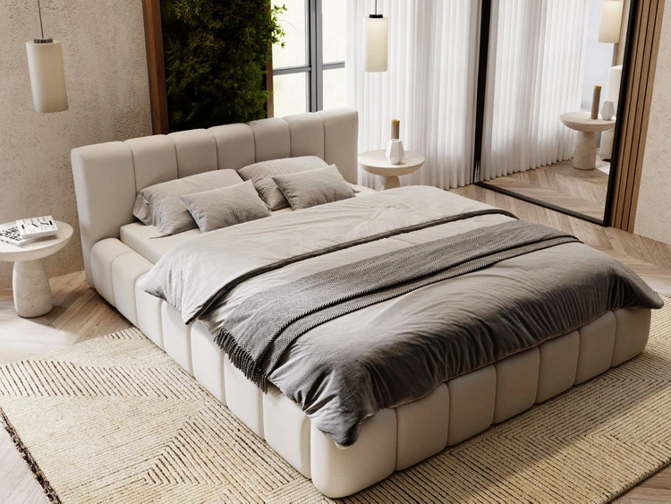 Łóżko tapicerowane z pojemnikiem i stelażem 160x200 Split Jasny szary