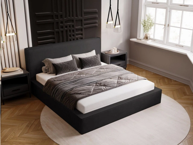 Łóżko tapicerowane z pojemnikiem i stelażem 200x200 Monaco Ciemnoszare