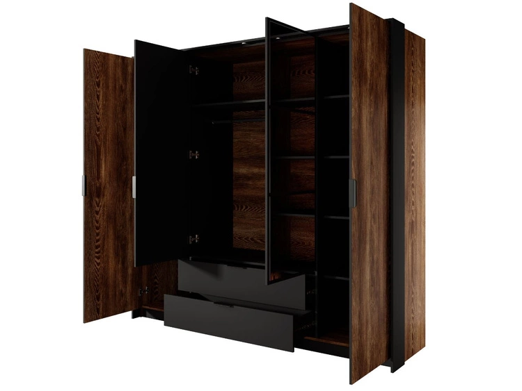 Szafa czterodrzwiowa z drzwiami uchylnymi Montreal Brązowa, Czarny