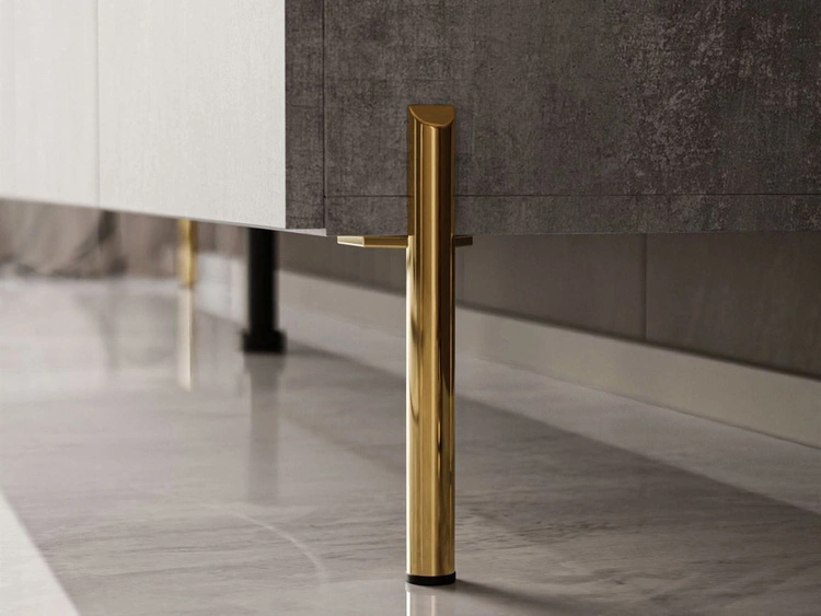 Szafka RTV pod telewizor z drzwiczkami na złotych nóżkach 200 cm Nodoo Beton