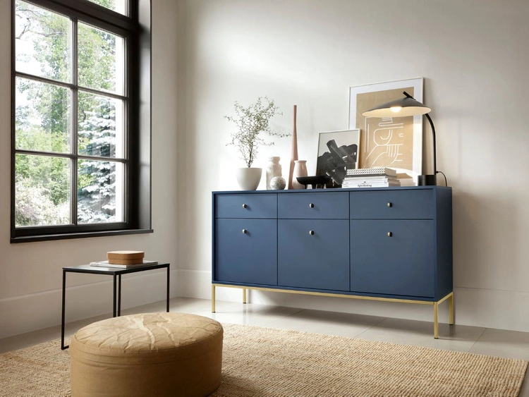 Komoda z drzwiami i szufladami na złotych nóżkach 154 cm Amor Granatowa