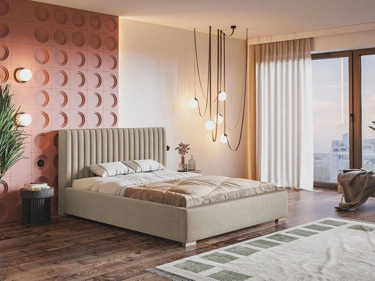 Łóżko tapicerowane z pojemnikiem i stelażem 120x200 Toscania Beżowe