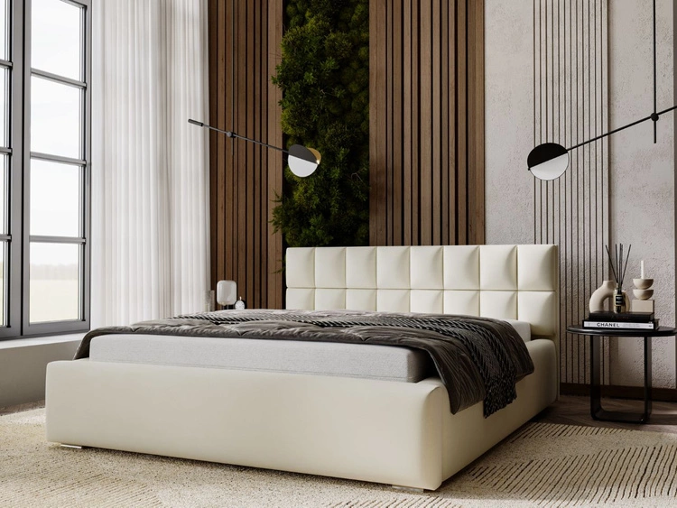 Łóżko tapicerowane z pojemnikiem i stelażem 160x200 Hugo Beżowe