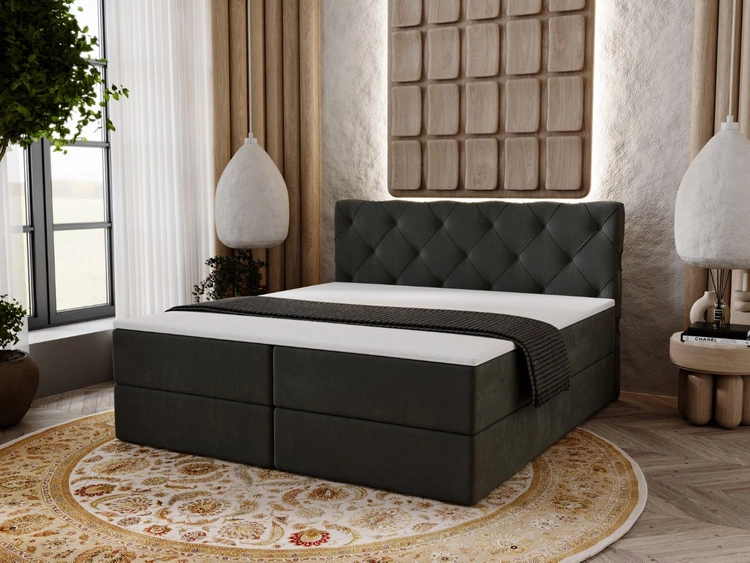 Łóżko kontynentalne z pojemnikiem na pościel 200x200 Napoli Ciemnoszare