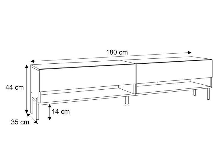 Szafka RTV do salonu 180 cm ze złotymi metalowymi nóżkami i oświetleniem LED Aurelie Kaszmir mat