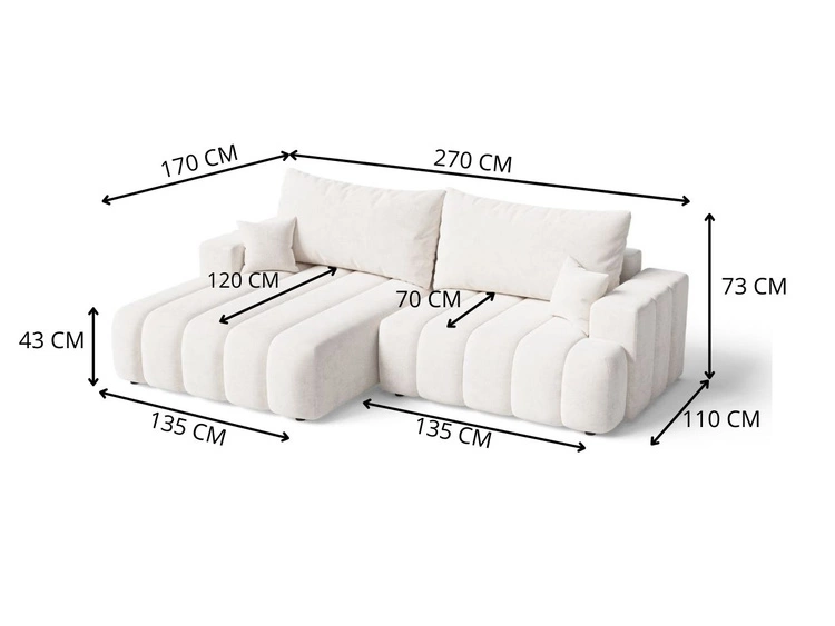 Narożnik L Lewy z funkcją spania i pojemnikiem Caleo Szary