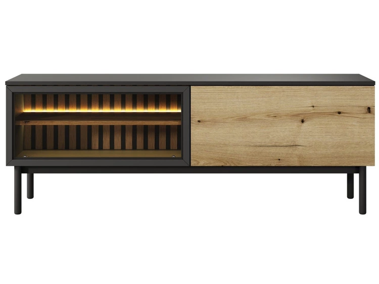 Szafka pod telewizor z drzwiczkami 150 Loara Czarna, Dąb Evoke