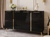 Czterodrzwiowa komoda 158 cm w stylu glamour ze złotymi uchwytami i nogami Lunelie czarny połysk