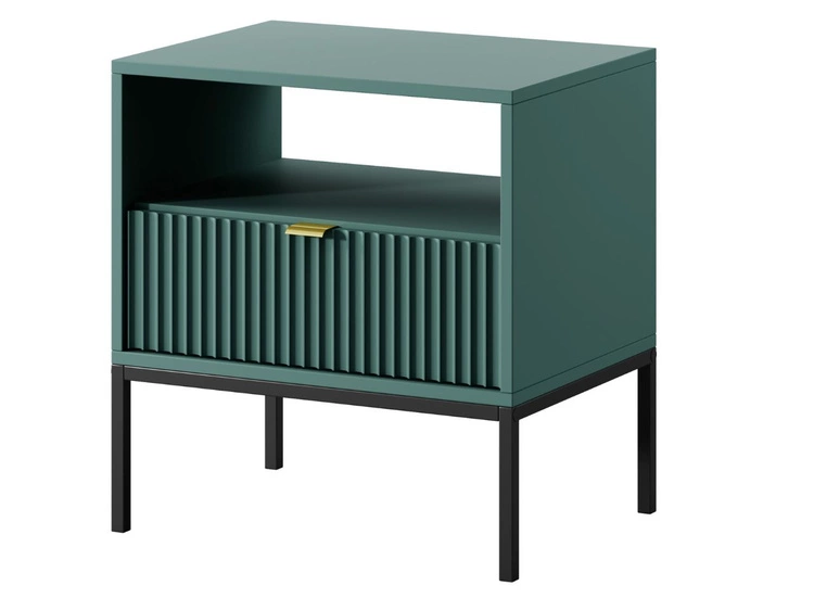 Stolik nocny z szufladą Amber zielony na czarnych nogach