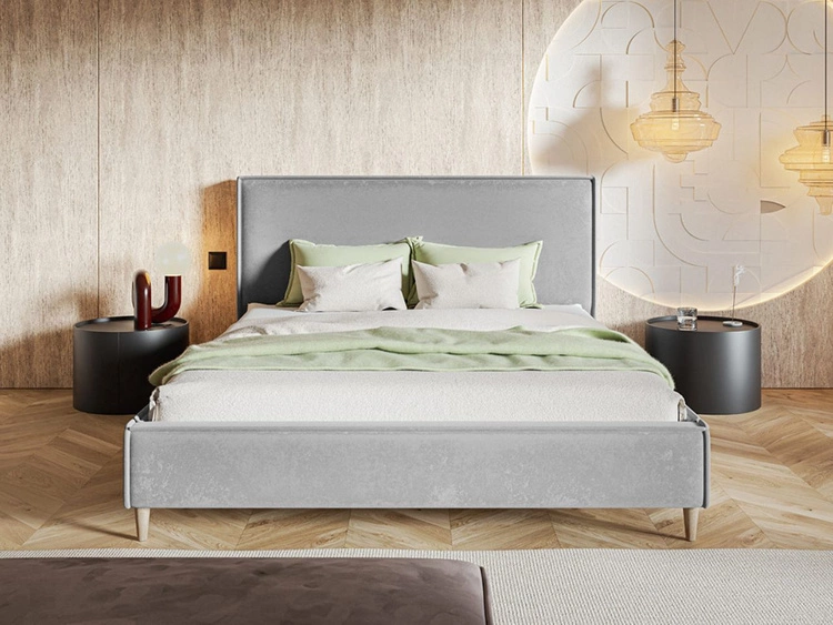 Łóżko tapicerowane ze stelażem 140x200 Grenada Jasny szary