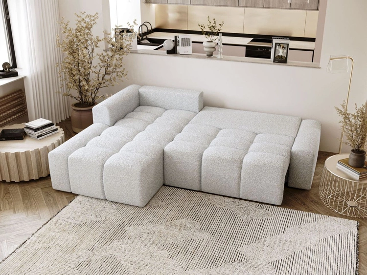 Narożnik L lewy z funkcją spania i pojemnikiem Lana Biały