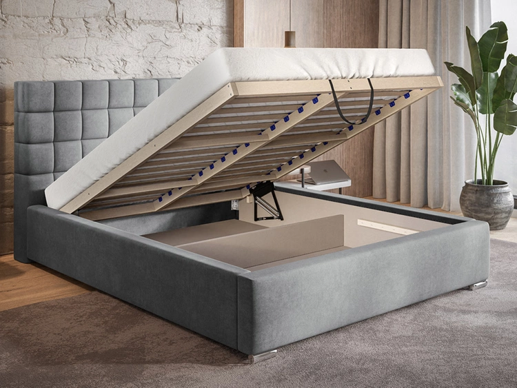 Łóżko tapicerowane z pojemnikiem i stelażem 160x200 Terra Ciemnoniebieskie