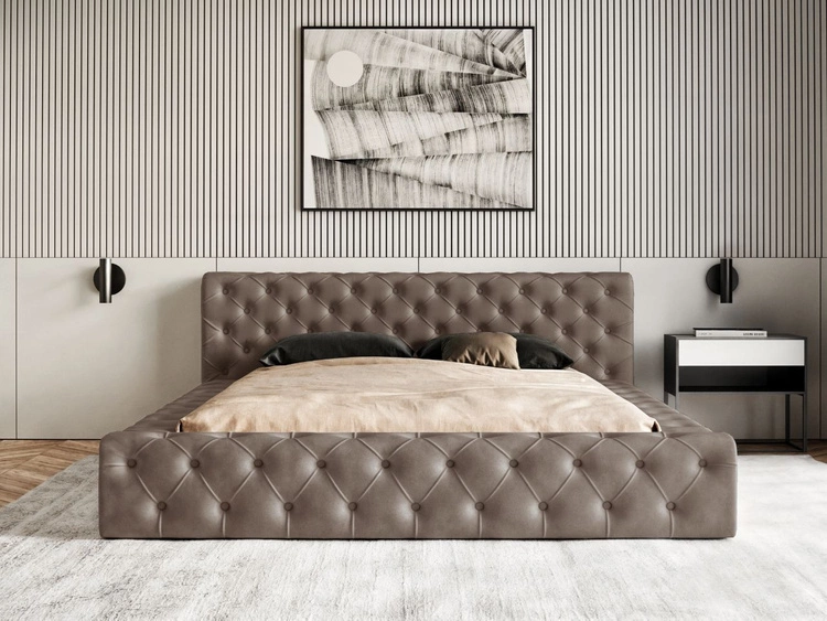 Łóżko tapicerowane z pojemnikiem i stelażem 160x200 cm Palini Brązowe