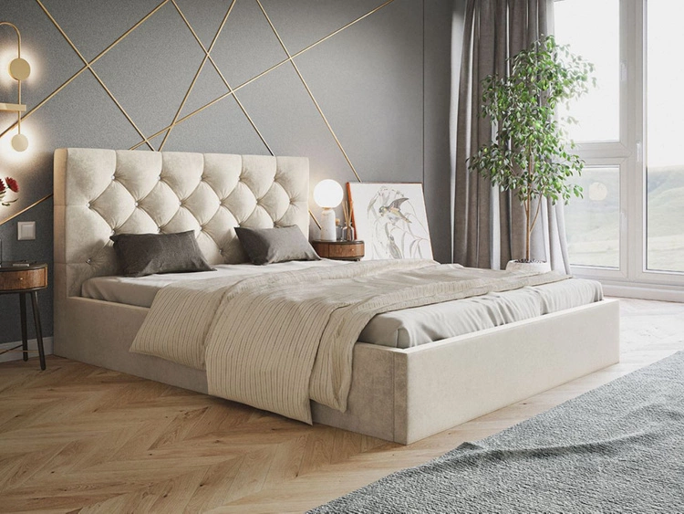 Łóżko tapicerowane z pojemnikiem i stelażem 120x200 Selva Beżowy