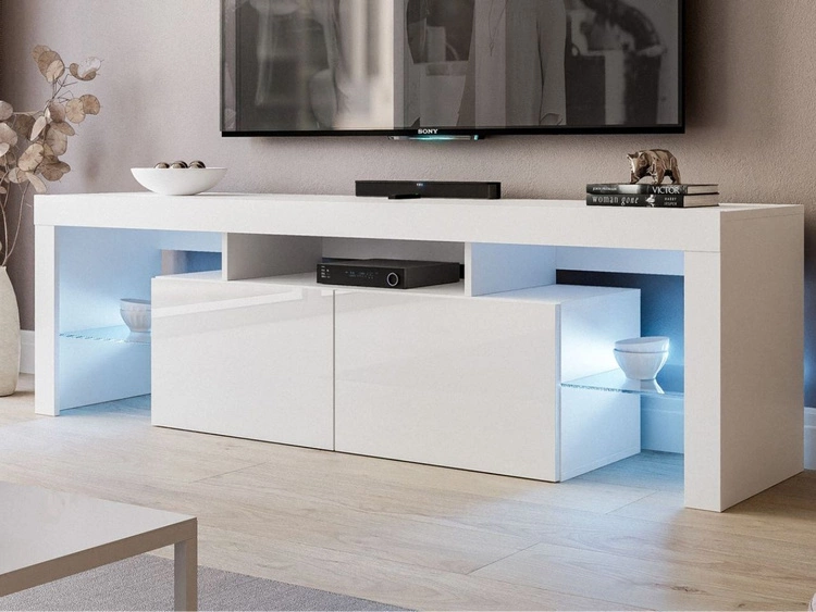 Wisząca szafka RTV pod telewizor z drzwiczkami z nadstawką Nodoo Biały połysk