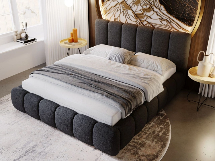 Łóżko tapicerowane z pojemnikiem i stelażem 140x200 Cloud czarne