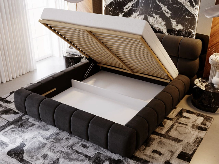 Łóżko tapicerowane z pojemnikiem i stelażem 180x200 Mellow Czarny