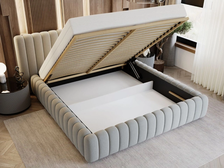 Łóżko tapicerowane z pojemnikiem i stelażem 140x200 Bliss Szare