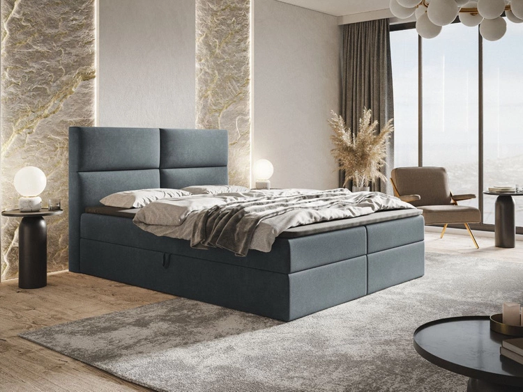 Łóżko kontynentalne z pojemnikiem na pościel 140x200 Hera Ciemnoszare