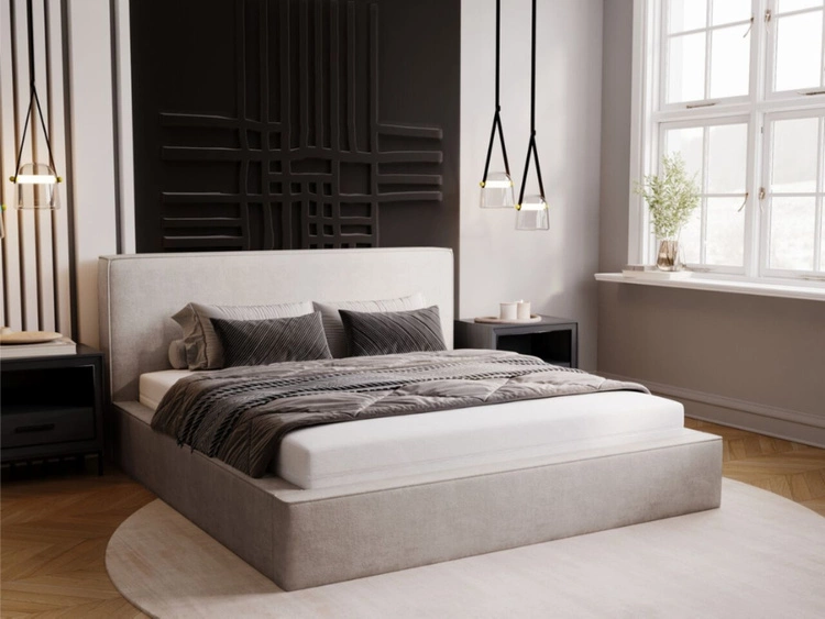 Łóżko tapicerowane z pojemnikiem i stelażem 160x200 Monaco Jasnoszare