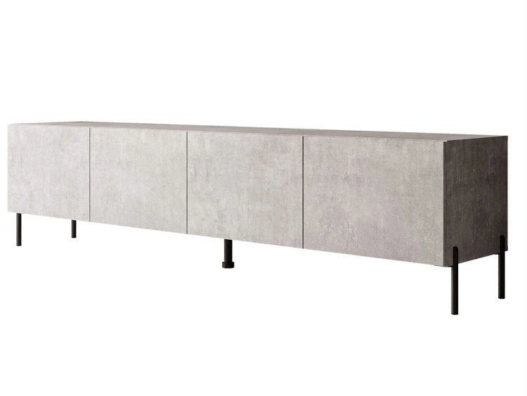 Szafka RTV pod telewizor z drzwiczkami na czarnych nóżkach 200 cm Nodoo Beton