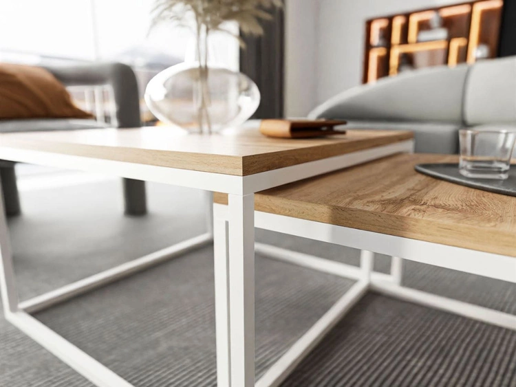 Stolik kawowy na białym stelażu Asumi Dąb Wotan 36x42