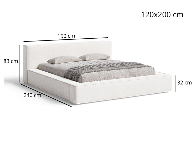 Łóżko tapicerowane z pojemnikiem i stelażem 120x200 Mali Kremowe