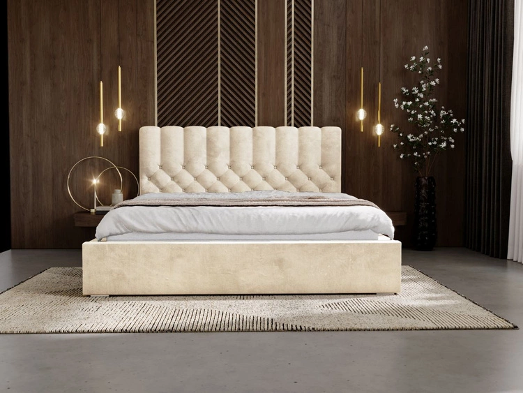 Łóżko tapicerowane z pojemnikiem i stelażem 200x200 cm Roma Beżowe