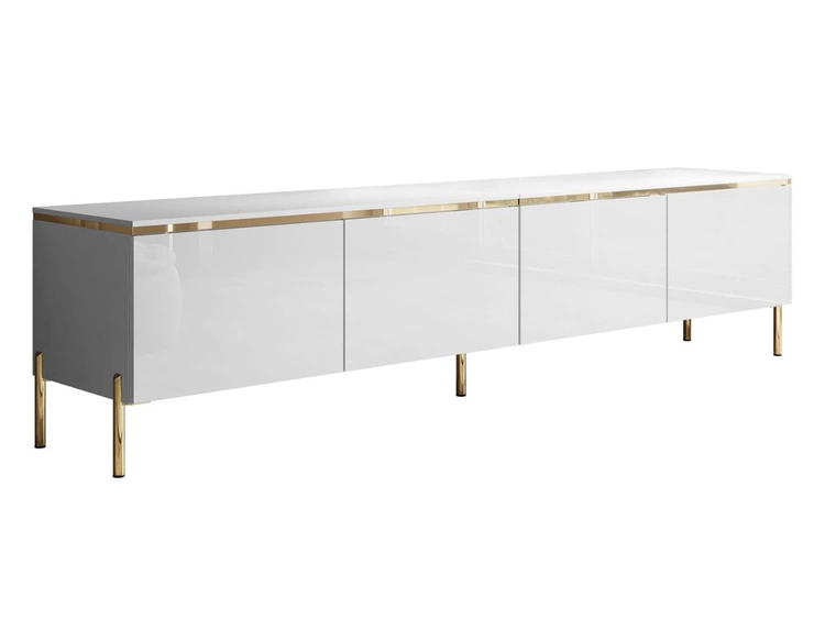 Szafka RTV w stylu glamour z oświetleniem LED Celle biały połysk