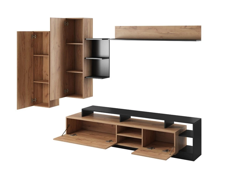 Meblościanka do salonu Alvano Dąb Craft Złoty, Antracyt