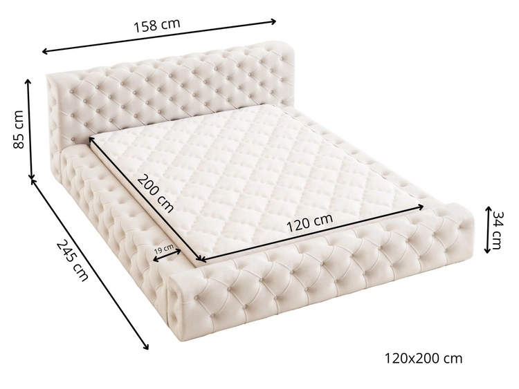 Łóżko tapicerowane z pojemnikiem i stelażem 120x200 cm Palini Beżowe