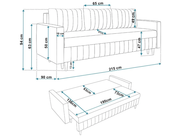 Kanapa z funkcją spania i pojemnikiem na pościel Castelo ciemnoszara