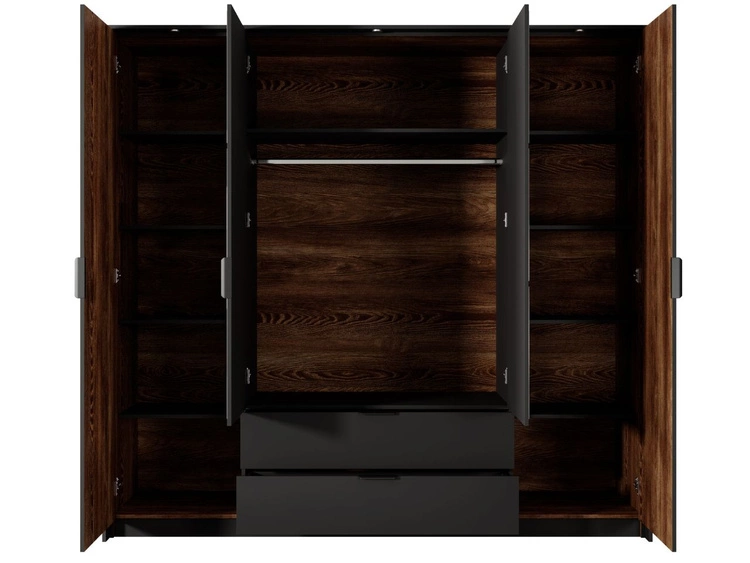 Szafa czterodrzwiowa z drzwiami uchylnymi Montreal Brązowa, Czarny