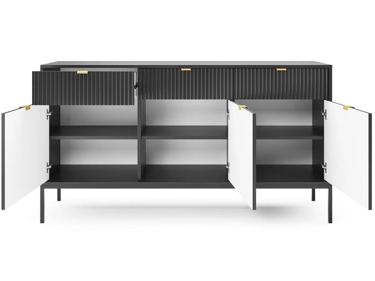 Komoda z drzwiami i szufladami Amber czarna na czarnych nogach