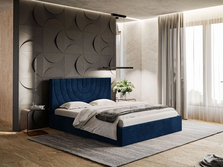 Łóżko tapicerowane z pojemnikiem i stelażem 160x200 Corti Ciemny niebieski