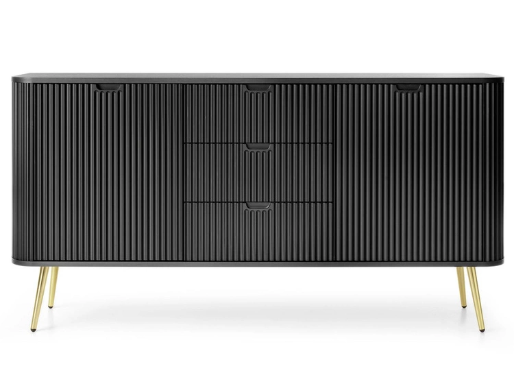 Komoda z drzwiami i szufladami na złotych nogach Viva Czarna