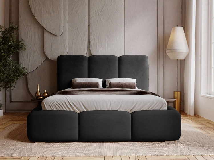 Łóżko tapicerowane z pojemnikiem i stelażem 180x200 cm Bubble Czarne