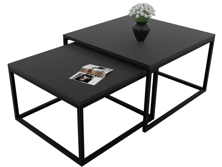 Stolik kawowy na czarnym metalowym stelażu z czarnym blatem Asumi 36x42