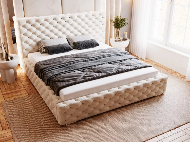 Łóżko tapicerowane z pojemnikiem i stelażem 140x200 Astra Beżowy