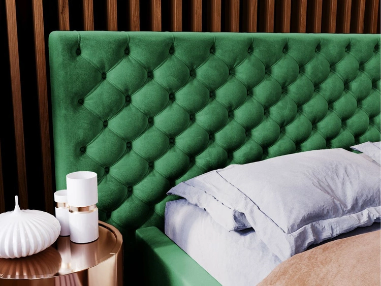 Łóżko tapicerowane z pojemnikiem i stelażem 140x200 cm Madera Zielone